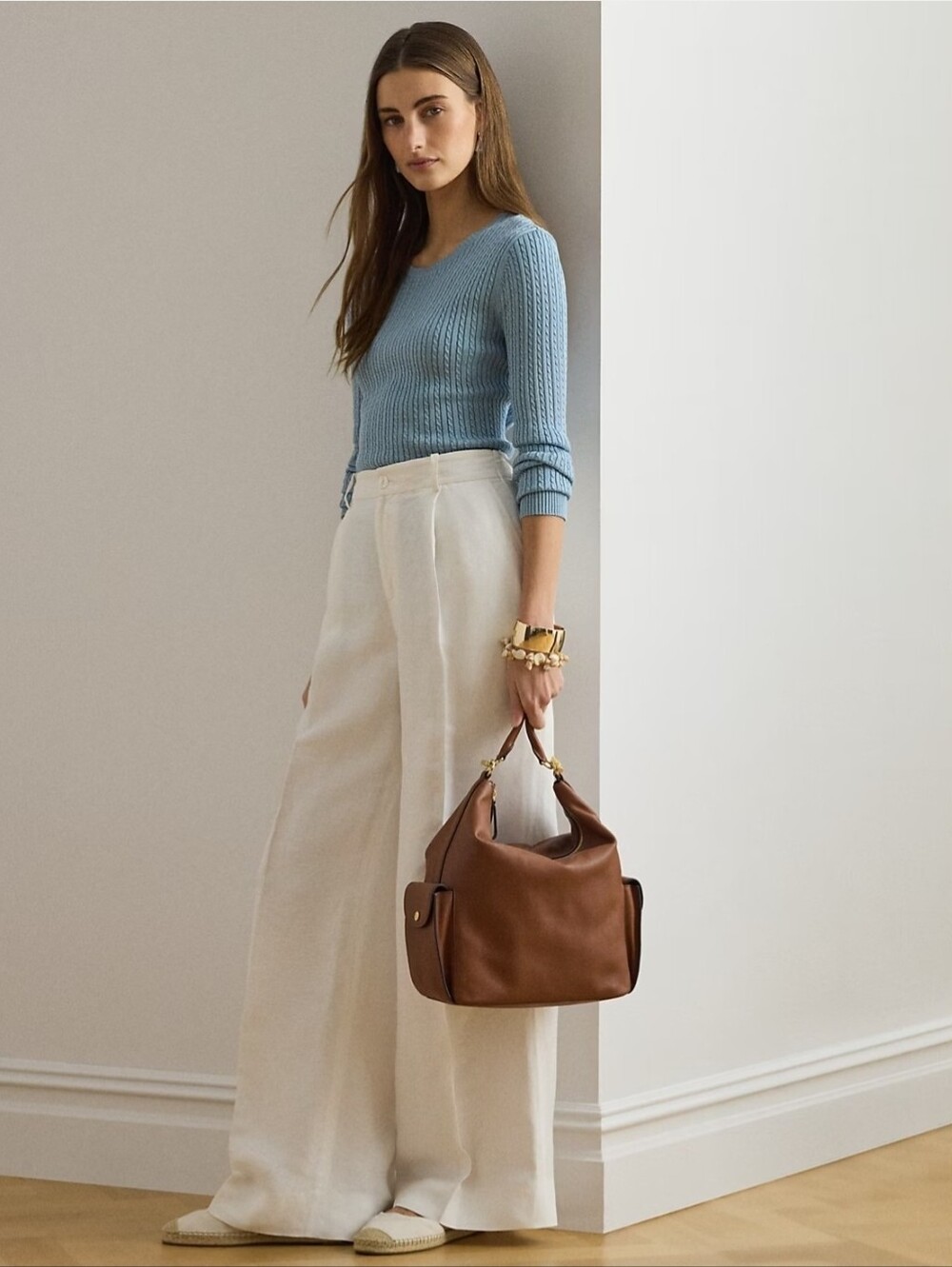 Ralph Lauren Brown Caramel Leather Top-Handle Shoulder Bag